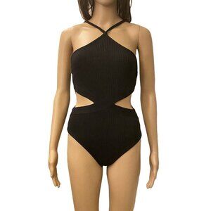 Zara Ribbed Cotton Blend Cut Out Bodysuit Women’s Black Size S - Small - NWT